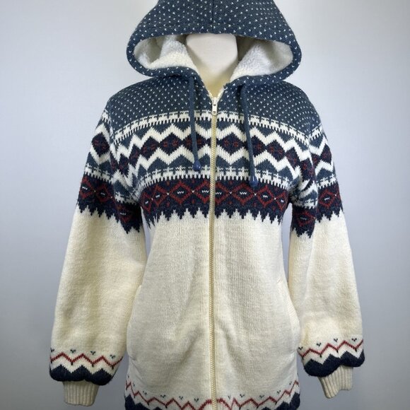 Vintage Outerbound HMS Sherpa Fair Isle Nordic Icelandic Zip Up Sweater Medium - Picture 1 of 9